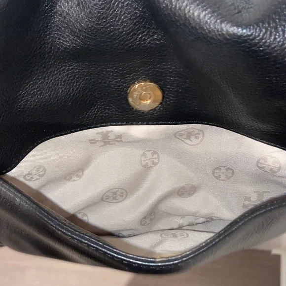 Tory Burch Black Fold Over Leather Shoulder Bag - Picture 6 of 10